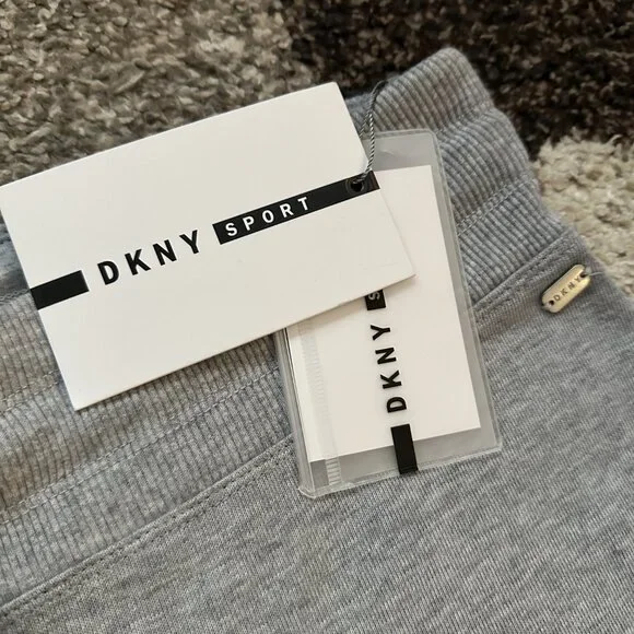 DKNY SPORT (L) Heather Gray Iridescent Silver Logo Sweatpants Joggers Pants - Picture 5 of 8